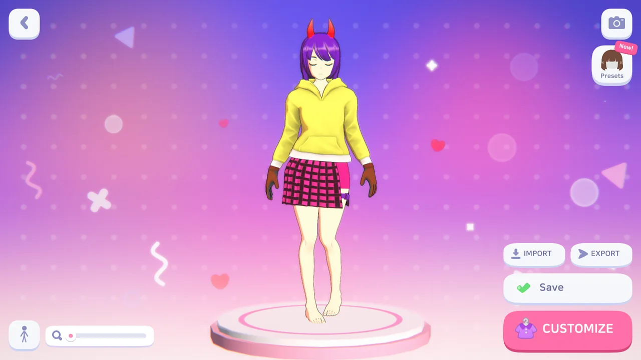 3D anime character creator for your virtual girlfriend, with outfit, hair and colour options.
